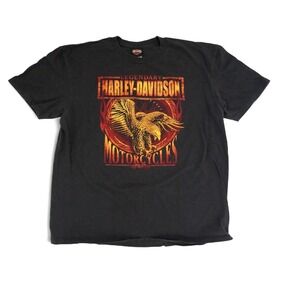 Vtg Harley-Davidson Seaford Delaware T-Shirt Eagle Flame Black 2XL Tee Y2K
